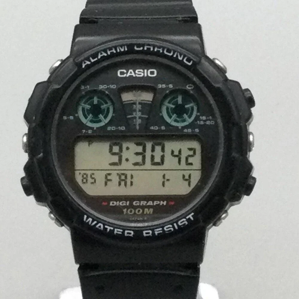 Vintage Casio 828 DGW-30 Mens Watch 39mm Black Digi Graph Digital New Battery